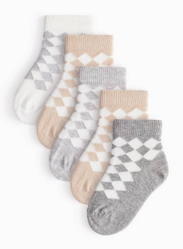 Neutral Harlequin Patterned Socks 5 Pack 1-6 months